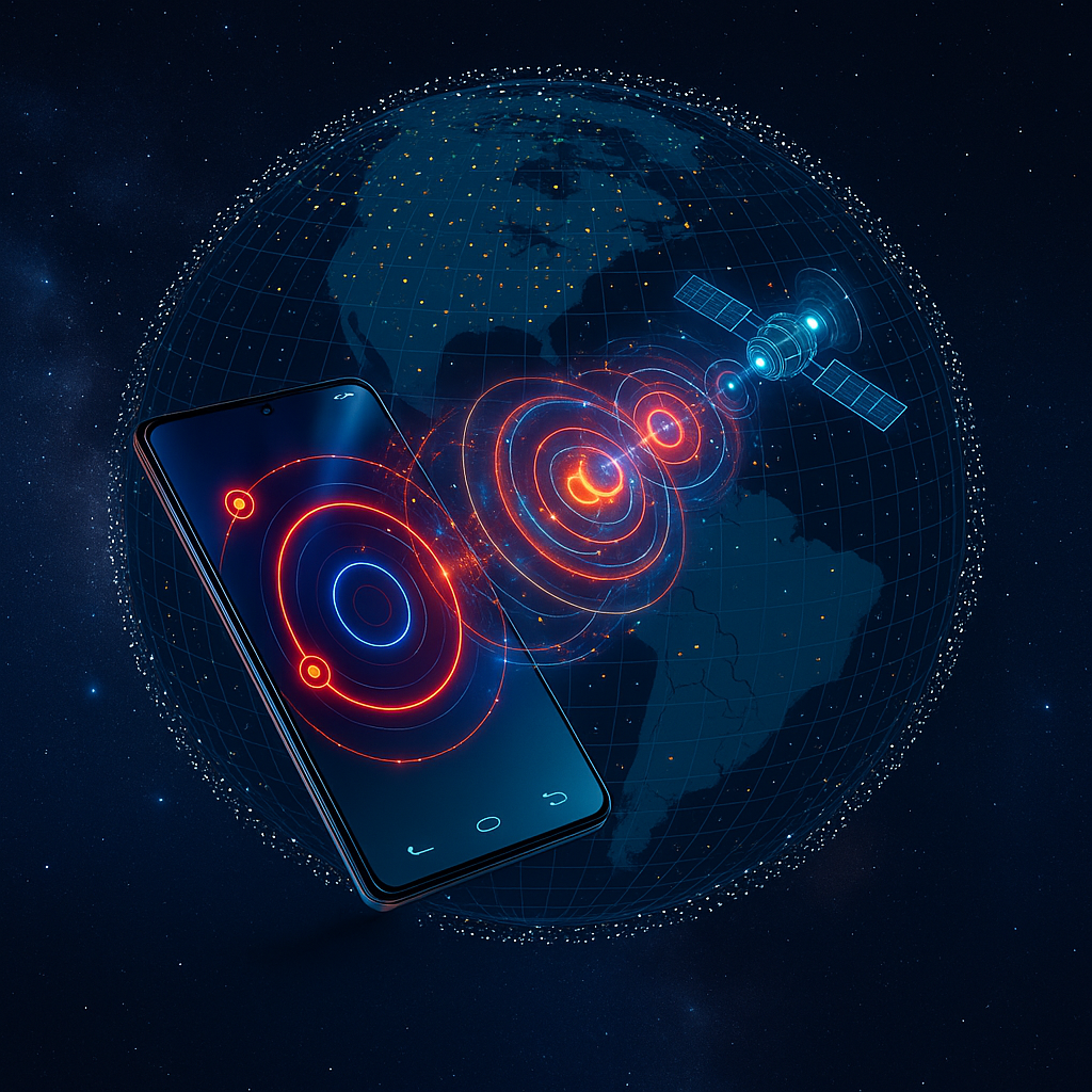 Cellphone overlaying starlink globe constellation